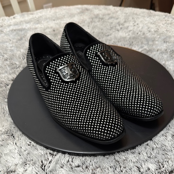 Stacy Adams Swagger Men’s Sz 11 Loafers Slip On Studded Black Silver Memory Foam - Picture 1 of 12